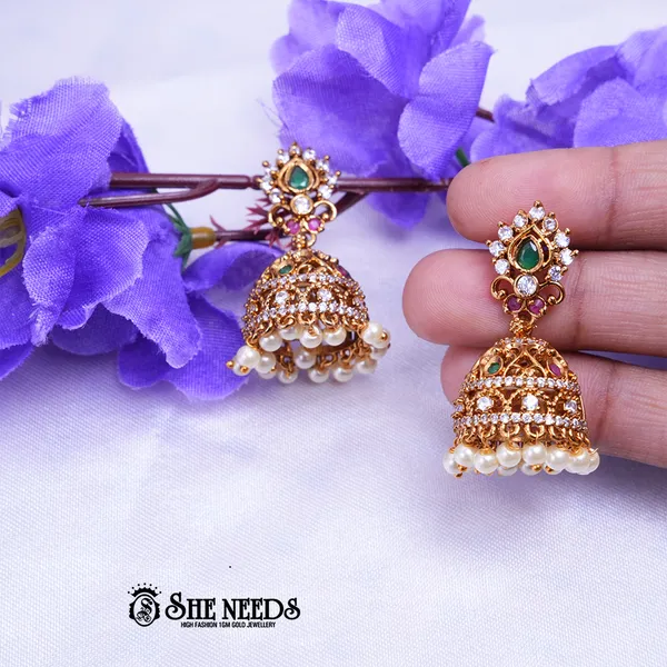 White_Brass_Premium_&_elegant_Gold_Plated__Jumkas_For_Women