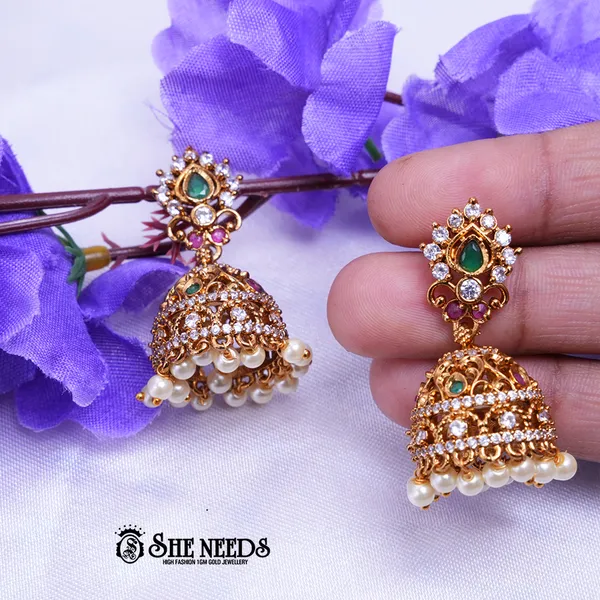 White_Brass_Premium_&_elegant_Gold_Plated__Jumkas_For_Women