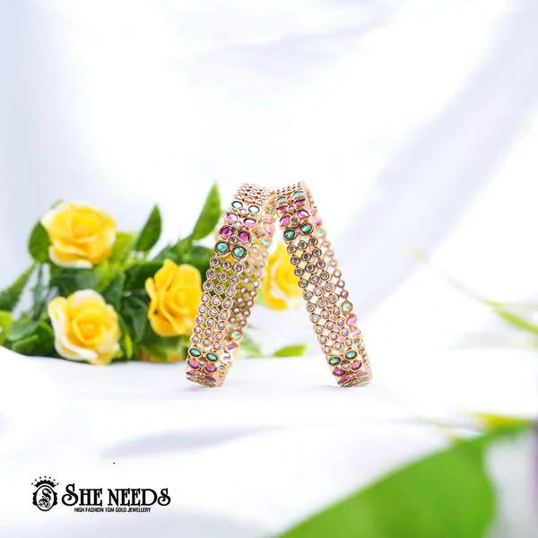 Green_,_Pink_&_White_Brass_Premium_&_elegant_Gold_Plated__Bangles_For_Women_(Set_Of_2)
