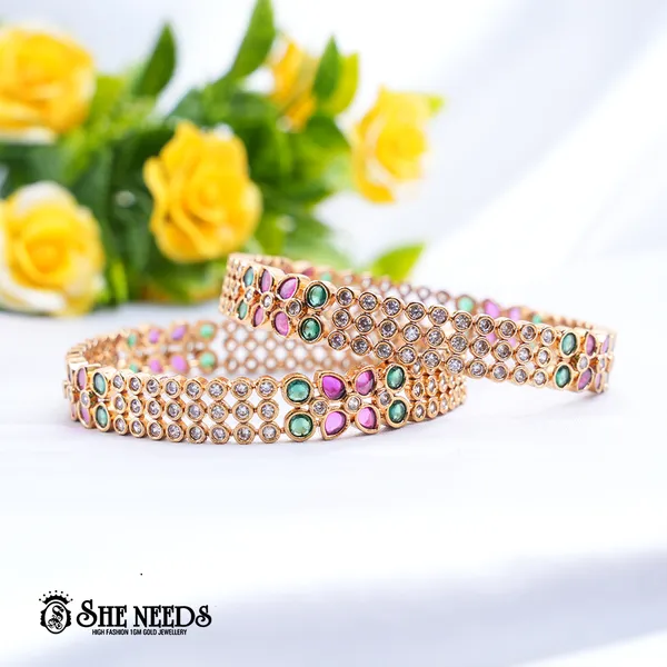 Green_,_Pink_&_White_Brass_Premium_&_elegant_Gold_Plated__Bangles_For_Women_(Set_Of_2)