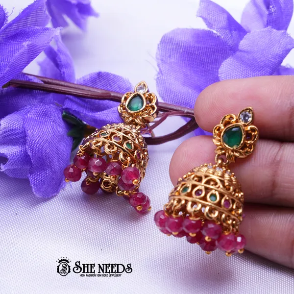 Pink_Brass_Premium_&_elegant_Gold_Plated__Jumkas_For_Women