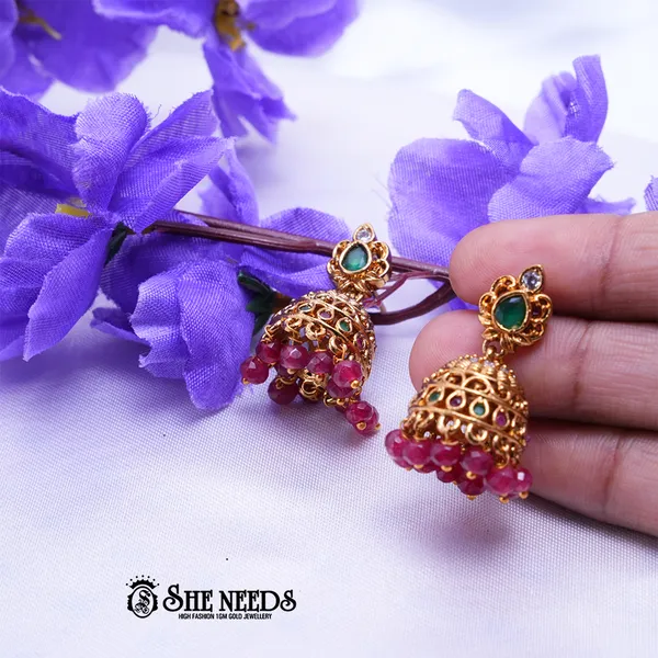 Pink_Brass_Premium_&_elegant_Gold_Plated__Jumkas_For_Women