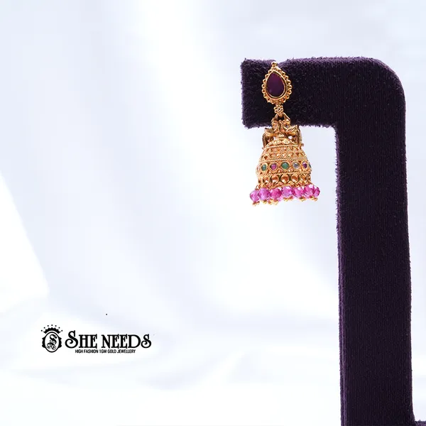 Green_&_Pink_Brass_Premium_&_elegant_Gold_Plated__Jumkas_For_Women_(Set_Of_2)