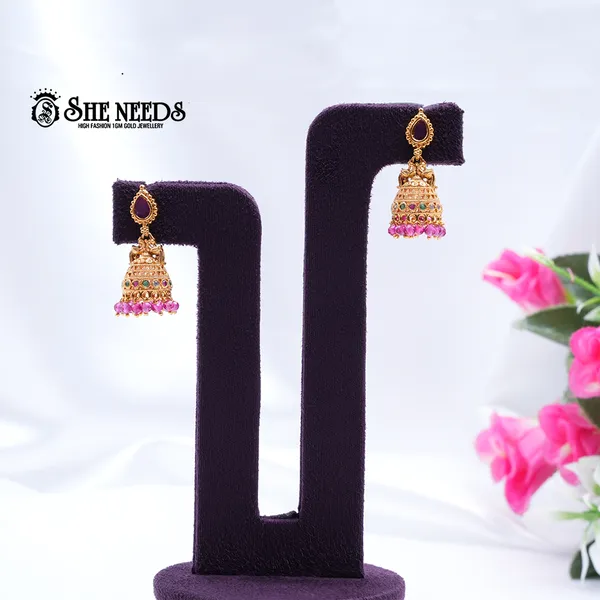 Green_&_Pink_Brass_Premium_&_elegant_Gold_Plated__Jumkas_For_Women_(Set_Of_2)