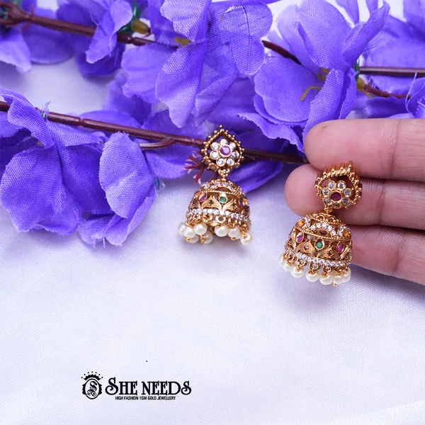 White_Brass_Premium_&_elegant_Gold_Plated__Jumkas_For_Women