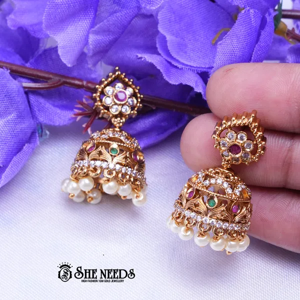 White_Brass_Premium_&_elegant_Gold_Plated__Jumkas_For_Women