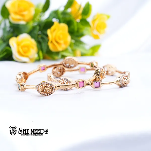 Green_&_Pink_Brass_Premium_&_elegant_Gold_Plated__Bangles_For_Women_(Set_Of_2)