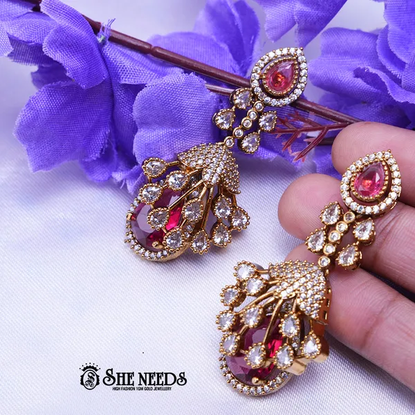 Pink_Brass_Premium_&_elegant_Gold_Plated__Jumkas_For_Women