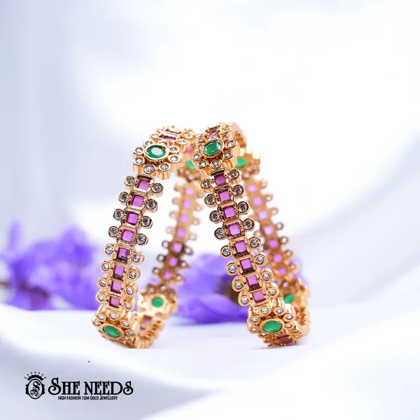 Green_,_Pink_&_White_Brass_Premium_&_elegant_Gold_Plated__Bangles_For_Women_(Set_Of_2)