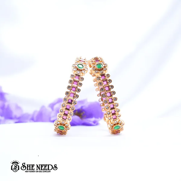 Green_,_Pink_&_White_Brass_Premium_&_elegant_Gold_Plated__Bangles_For_Women_(Set_Of_2)