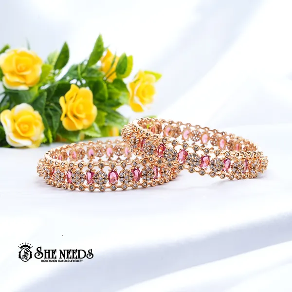 Dark_Pink_&_Green_Brass_Premium_&_elegant_Gold_Plated__Bangles_For_Women_(Set_Of_4)