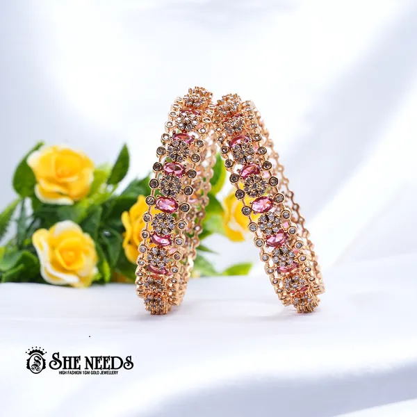 Dark_Pink_&_Green_Brass_Premium_&_elegant_Gold_Plated__Bangles_For_Women_(Set_Of_4)