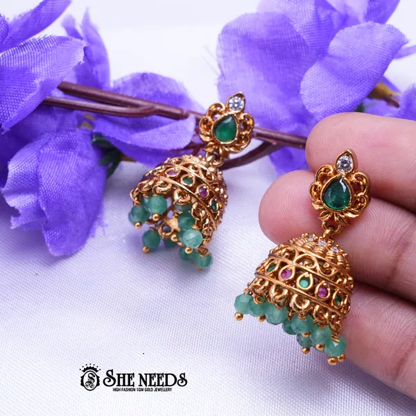 Light_Green_Brass_Premium_&_elegant_Gold_Plated__Jumkas_For_Women