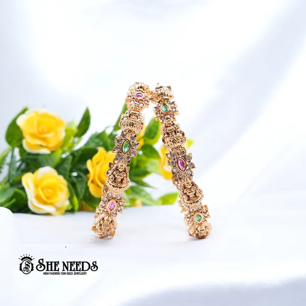 Green_&_Pink_Brass_Premium_&_elegant_Gold_Plated__Bangles_For_Women_(Set_Of_2)