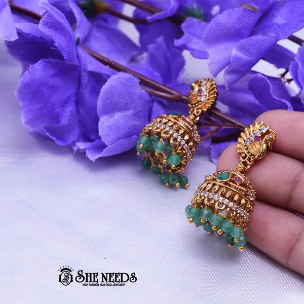 Light_Green_Brass_Premium_&_elegant_Gold_Plated__Jumkas_For_Women