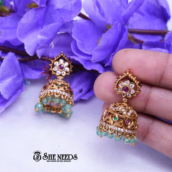 Light_Green_Brass_Premium_&_elegant_Gold_Plated__Jumkas_For_Women
