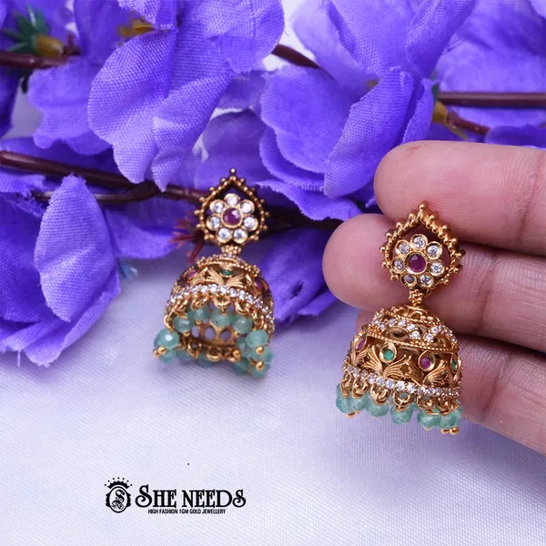 Light_Green_Brass_Premium_&_elegant_Gold_Plated__Jumkas_For_Women