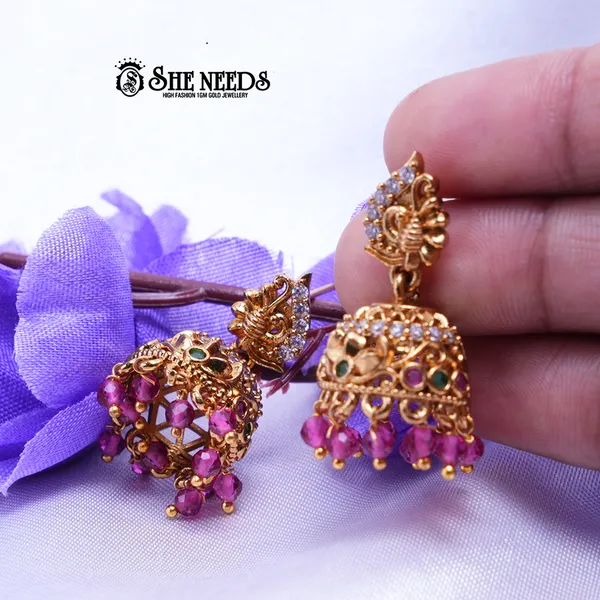 Pink_Brass_Premium_&_elegant_Gold_Plated__Jumkas_For_Women
