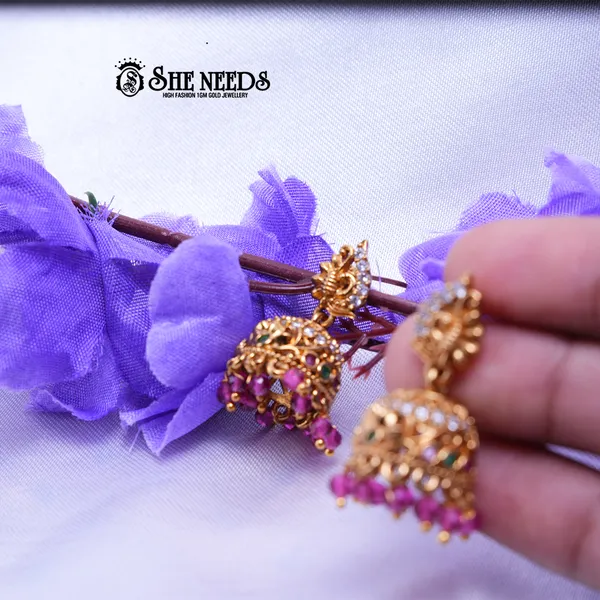 Pink_Brass_Premium_&_elegant_Gold_Plated__Jumkas_For_Women