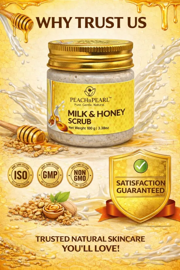 PEACHnPEARL™_Milk_&_Honey_Scrub_|_Gentle_Exfoliating_Face_&_Body_Scrub_with_Walnut_Granules_|_Deep_Cleansing_&_Hydrating_|_For_All_Skin_Types_|_100_g_