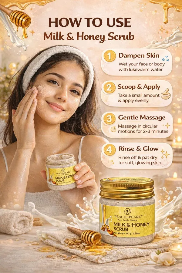 PEACHnPEARL™_Milk_&_Honey_Scrub_|_Gentle_Exfoliating_Face_&_Body_Scrub_with_Walnut_Granules_|_Deep_Cleansing_&_Hydrating_|_For_All_Skin_Types_|_100_g_