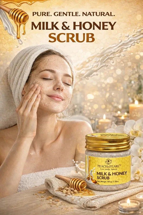 PEACHnPEARL™_Milk_&_Honey_Scrub_|_Gentle_Exfoliating_Face_&_Body_Scrub_with_Walnut_Granules_|_Deep_Cleansing_&_Hydrating_|_For_All_Skin_Types_|_100_g_