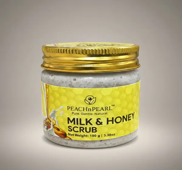 PEACHnPEARL™_Milk_&_Honey_Scrub_|_Gentle_Exfoliating_Face_&_Body_Scrub_with_Walnut_Granules_|_Deep_Cleansing_&_Hydrating_|_For_All_Skin_Types_|_100_g_