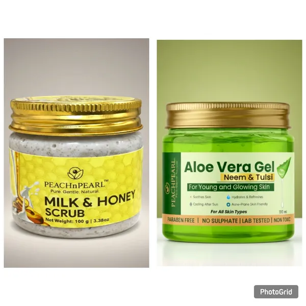Aloevera_Gel_With_Neem_Tulsi_|_Paraben-Free,_Non-Toxic_&_Milk_&_Honey_Scrub_|_Gentle_Exfoliating_Face_&_Body_Scrub_with_Walnut_Granules_(Pack_of_2)