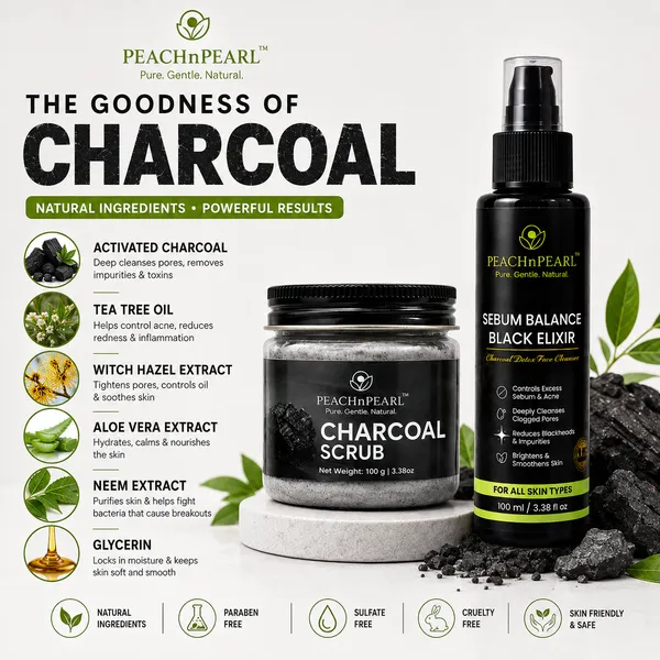 PEACHnPEARL_Charcoal_Kit_Combo_–_Charcoal_Scrub_100g_+_Sebum_Balance_Black_Elixir_Face_Wash_100ml