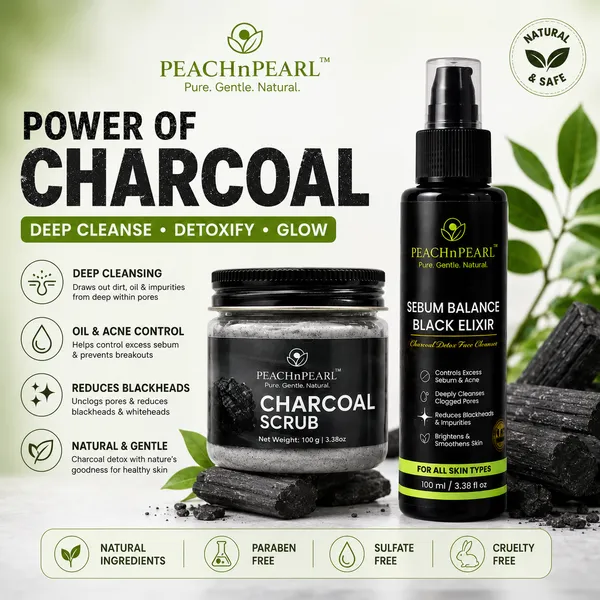 PEACHnPEARL_Charcoal_Kit_Combo_–_Charcoal_Scrub_100g_+_Sebum_Balance_Black_Elixir_Face_Wash_100ml