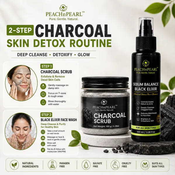 PEACHnPEARL_Charcoal_Kit_Combo_–_Charcoal_Scrub_100g_+_Sebum_Balance_Black_Elixir_Face_Wash_100ml