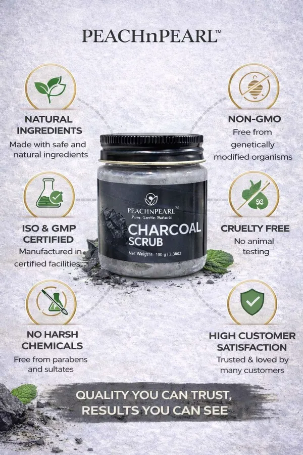 PEACHnPEARL™_Charcoal_Face_Scrub_|_Deep_Cleansing_&_Gentle_Exfoliation_|_With_Activated_Charcoal,_Walnut_Beads_&_Aloe_Vera_|_For_Men_&_Women_|_All_Skin_Types_|_100_g
