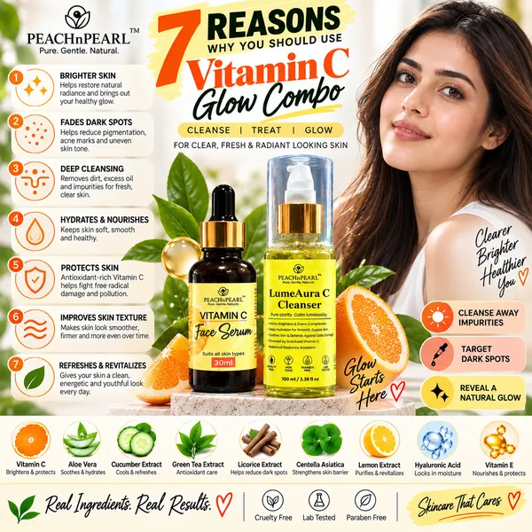 PEACHnPEARL™_Vitamin_C_Glow_Combo_–_Lume_Aura_C_Cleanser_100_ml_+_Vitamin_C_Face_Serum_30_ml_|_Daily_Cleansing,_Hydration_&_Radiance_Care_|_For_All_Skin_Types