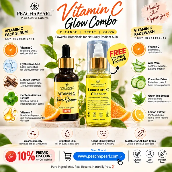 PEACHnPEARL™_Vitamin_C_Glow_Combo_–_Lume_Aura_C_Cleanser_100_ml_+_Vitamin_C_Face_Serum_30_ml_|_Daily_Cleansing,_Hydration_&_Radiance_Care_|_For_All_Skin_Types