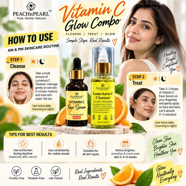 PEACHnPEARL™_Vitamin_C_Glow_Combo_–_Lume_Aura_C_Cleanser_100_ml_+_Vitamin_C_Face_Serum_30_ml_|_Daily_Cleansing,_Hydration_&_Radiance_Care_|_For_All_Skin_Types