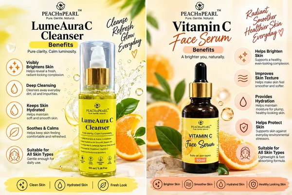 PEACHnPEARL™_Vitamin_C_Glow_Combo_–_Lume_Aura_C_Cleanser_100_ml_+_Vitamin_C_Face_Serum_30_ml_|_Daily_Cleansing,_Hydration_&_Radiance_Care_|_For_All_Skin_Types