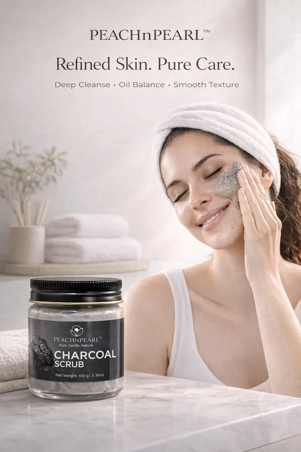 PEACHnPEARL™_Charcoal_Face_Scrub_|_Deep_Cleansing_&_Gentle_Exfoliation_|_With_Activated_Charcoal,_Walnut_Beads_&_Aloe_Vera_|_For_Men_&_Women_|_All_Skin_Types_|_100_g