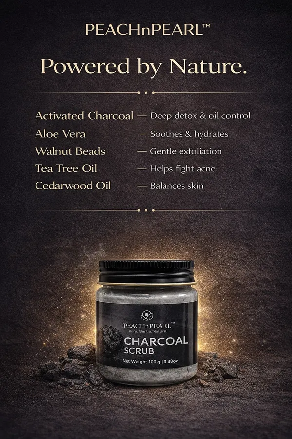 PEACHnPEARL™_Charcoal_Face_Scrub_|_Deep_Cleansing_&_Gentle_Exfoliation_|_With_Activated_Charcoal,_Walnut_Beads_&_Aloe_Vera_|_For_Men_&_Women_|_All_Skin_Types_|_100_g