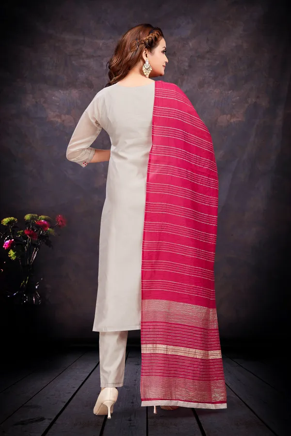 Rani_Chanderi_Silk_Kurta,_Pant_&_Dupatta_Set_For_Women_&_Girls