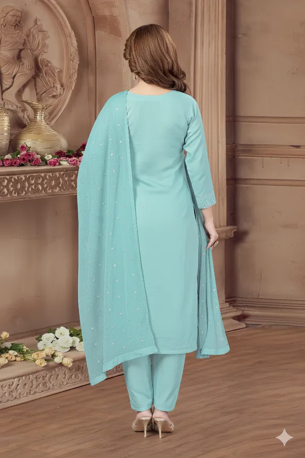 Firozi_Chanderi_Silk_Kurta,_Pant_&_Dupatta_Set_For_Women_&_Girls