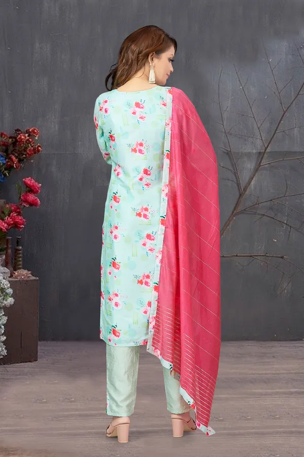 Green_Chanderi_Silk_Kurta,_Pant_&_Dupatta_Set_For_Women_&_Girls