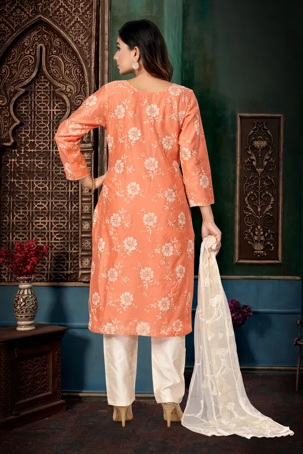 Gajri_Chanderi_Silk_Kurta,_Pant_&_Dupatta_Set_For_Women_&_Girls