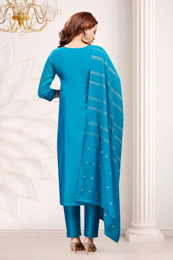 Blue_Chanderi_Silk_Kurta,_Pant_&_Dupatta_Set_For_Women_&_Girls