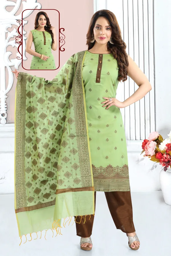 Pista_Banglori_Silk_Kurta,_Pant_&_Dupatta_Set_For_Women_&_Girls