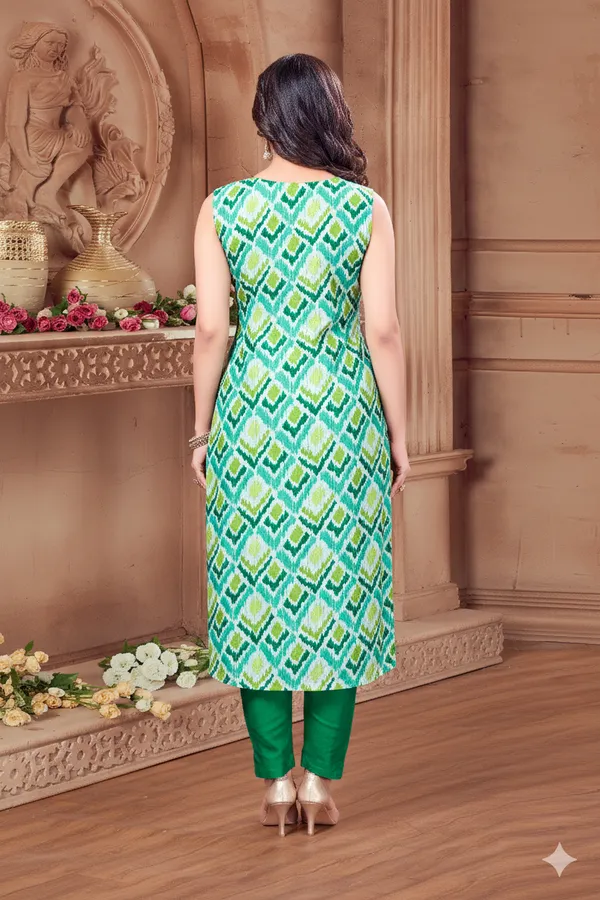 Green_Chanderi_Silk_Kurta,_Pant_&_Dupatta_Set_For_Women_&_Girls