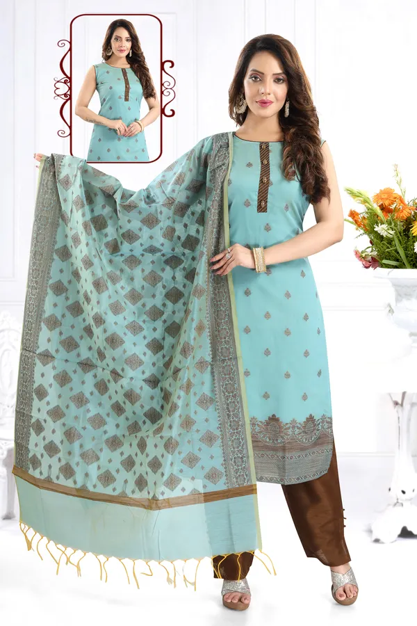 Firozi_Banglori_Silk_Kurta,_Pant_&_Dupatta_Set_For_Women_&_Girls