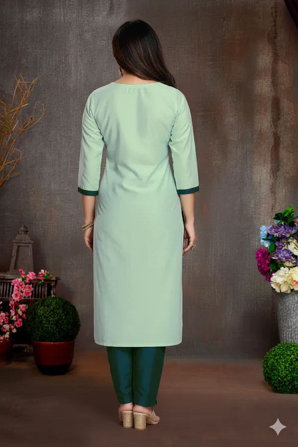 Pista_Chanderi_Silk_Kurta,_Pant_&_Dupatta_Set_For_Women_&_Girls