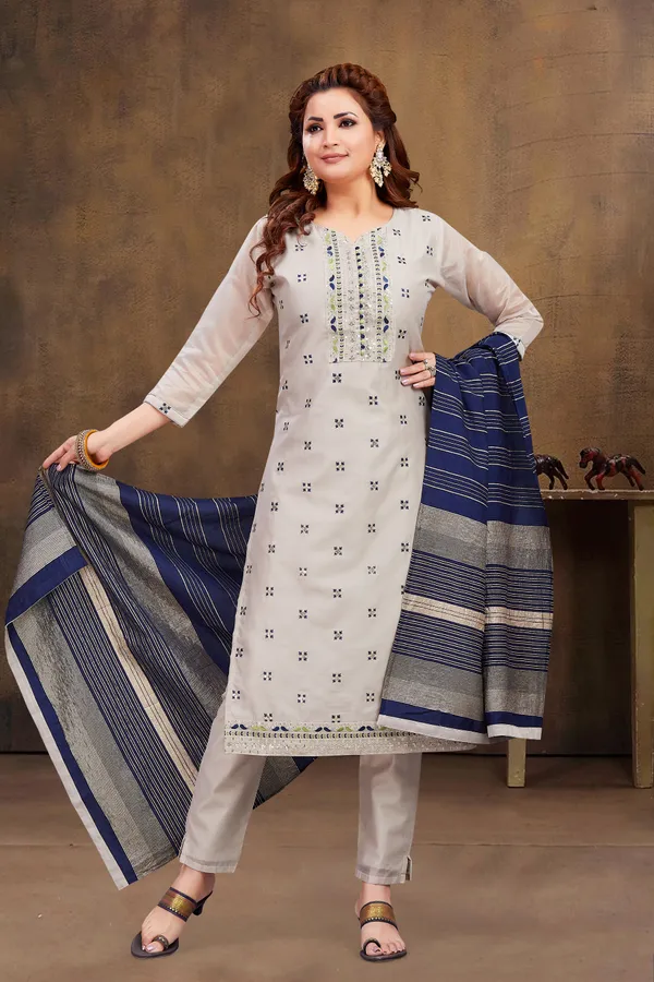 Blue_Chanderi_Silk_Kurta,_Pant_&_Dupatta_Set_For_Women_&_Girls
