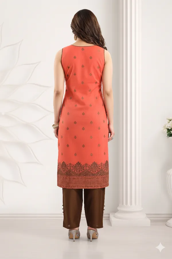 Orange_Banglori_Silk_Kurta,_Pant_&_Dupatta_Set_For_Women_&_Girls