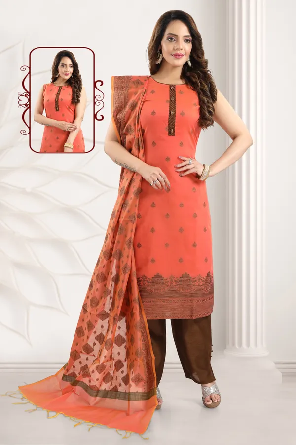 Orange_Banglori_Silk_Kurta,_Pant_&_Dupatta_Set_For_Women_&_Girls